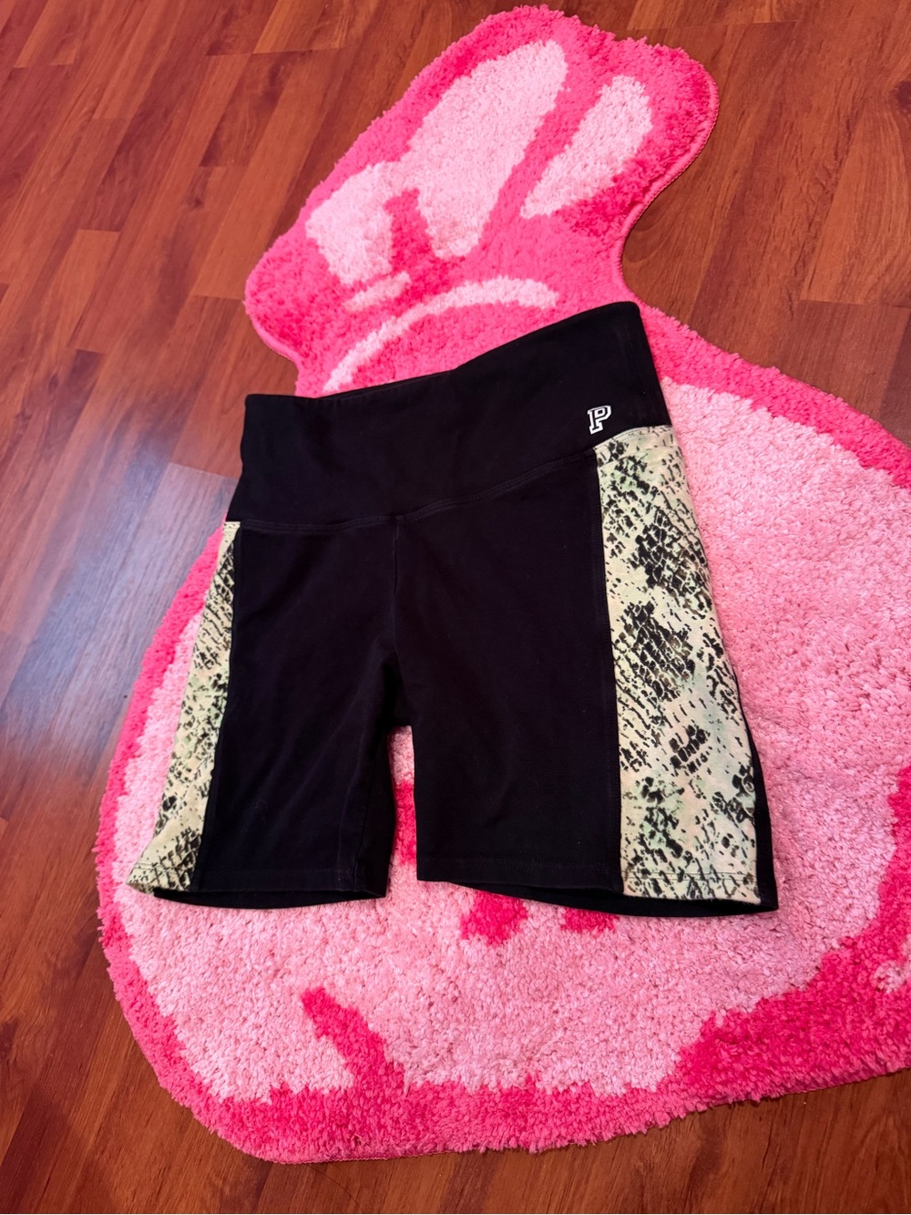 PINK Victoria's Secret Black Biker Shorts with Snake Print Panels